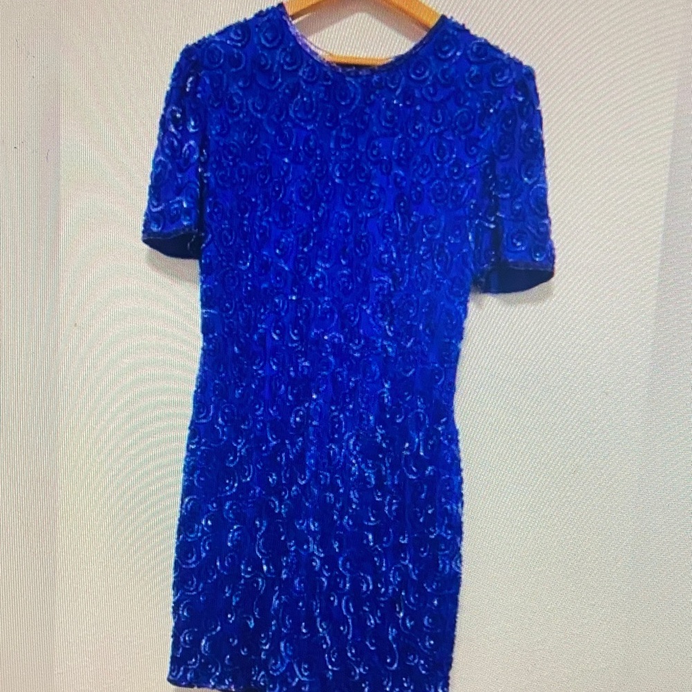 Vibrant Blue Mini Dress with Textured Design